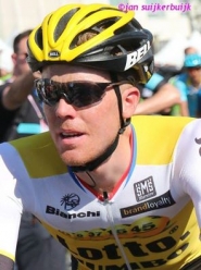 Steven Kruijswijk bij de aankomst van de 3e etappe van de Giro in Arnhem